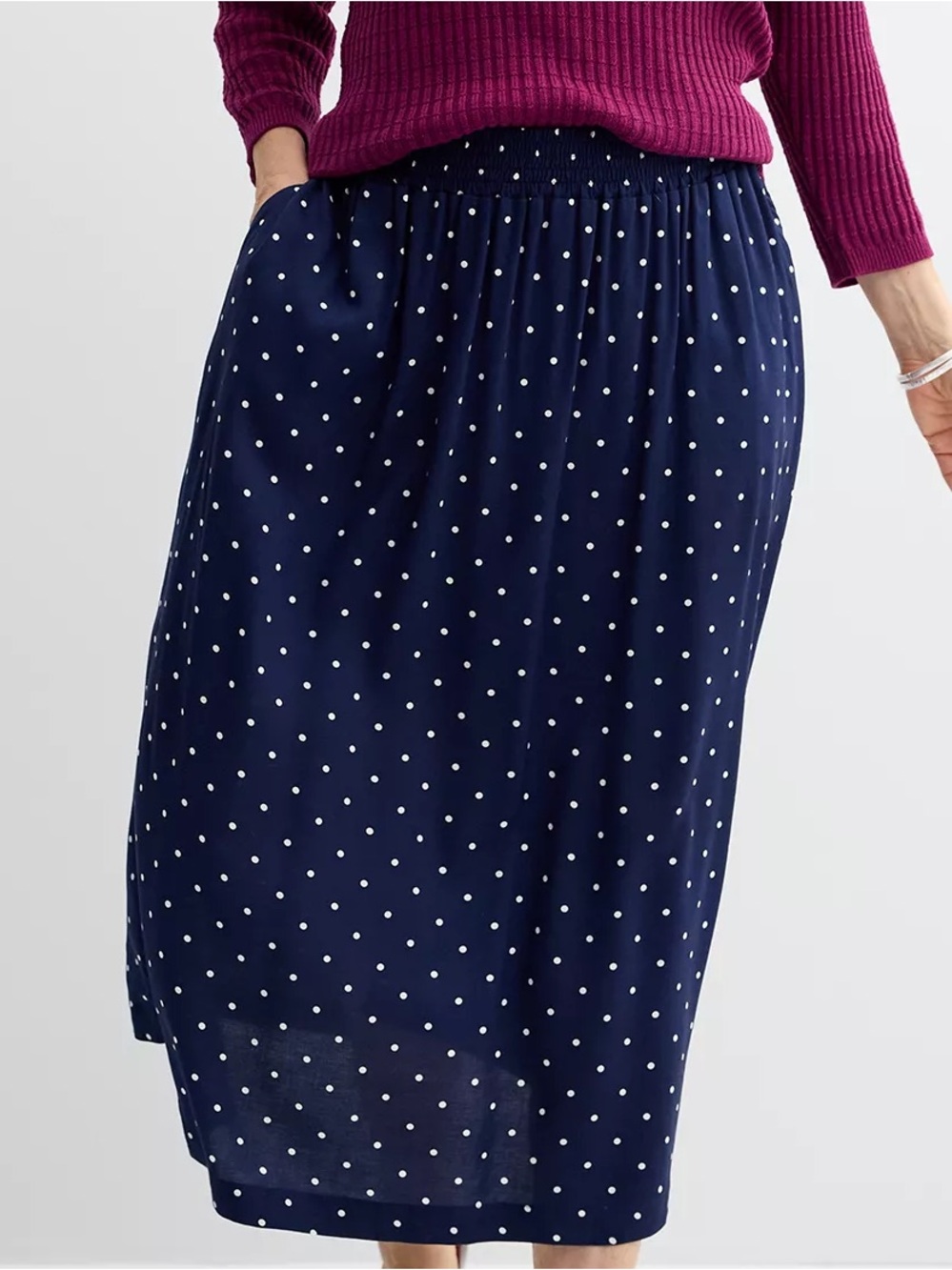 Croft & Barrow Navy Polka Dot Midi Skirt